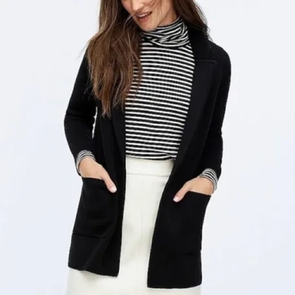 J. Crew 365 Sophie Merino Wool Blend Black Open Front Sweater Blazer - Picture 9 of 9